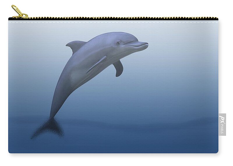 Dolphin Zip Pouch featuring the digital art Dolphin In Ocean Blue by Movie Poster Prints