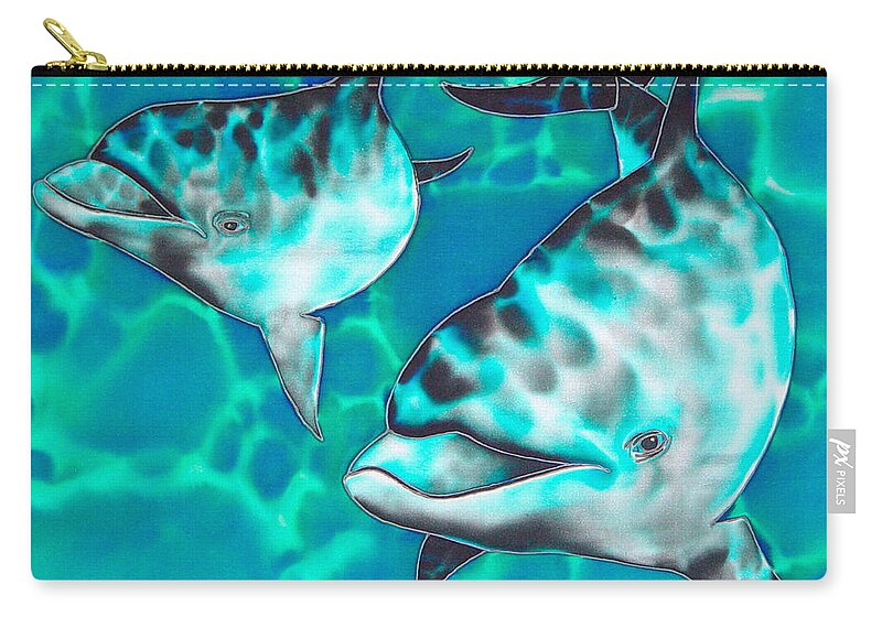 Dolphin Painting Zip Pouch featuring the painting Dolphins of Sanne Bay by Daniel Jean-Baptiste