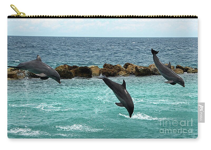 Dolphins Zip Pouch featuring the photograph Dolphins Showtime by Adriana Zoon