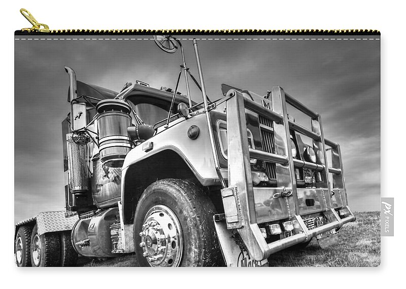 Big Rig Zip Pouch featuring the photograph Done Hauling - Black and White by Gill Billington