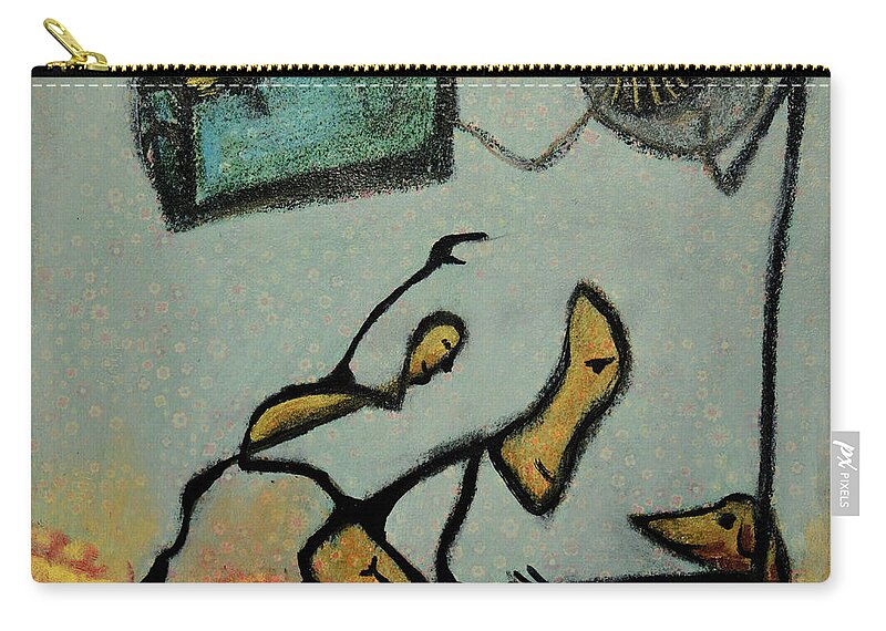 Abstract Illustration Zip Pouch featuring the mixed media Don't Pet My Dog by Donna Blackhall