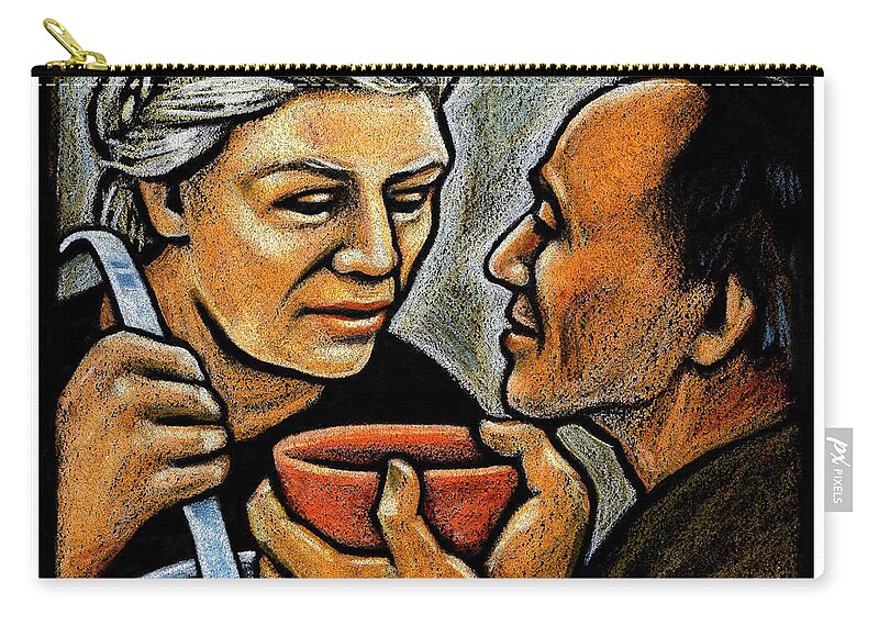 Dorothy Day Feeding The Hungry Zip Pouch featuring the painting Dorothy Day Feeding the Hungry - JLDDF by Julie Lonneman