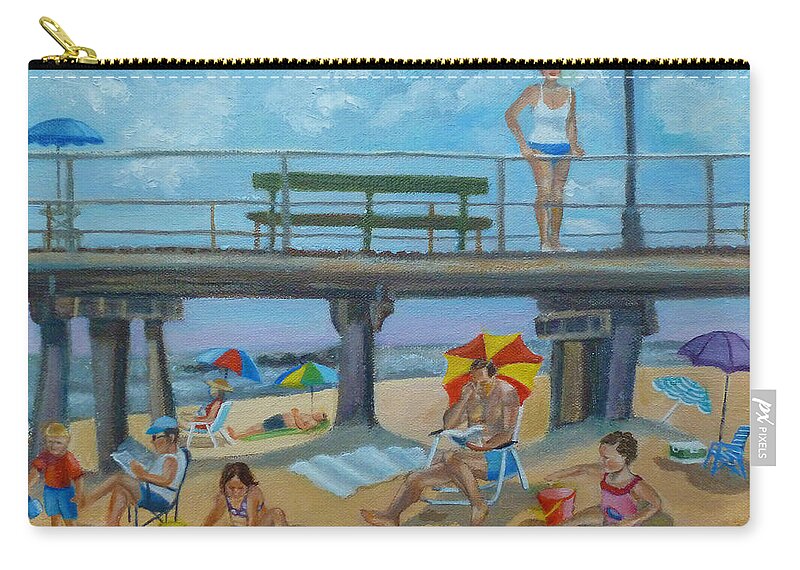 Beach Zip Pouch featuring the painting Down By The Seashore in Ocean Grove, N.J. by Madeline Lovallo