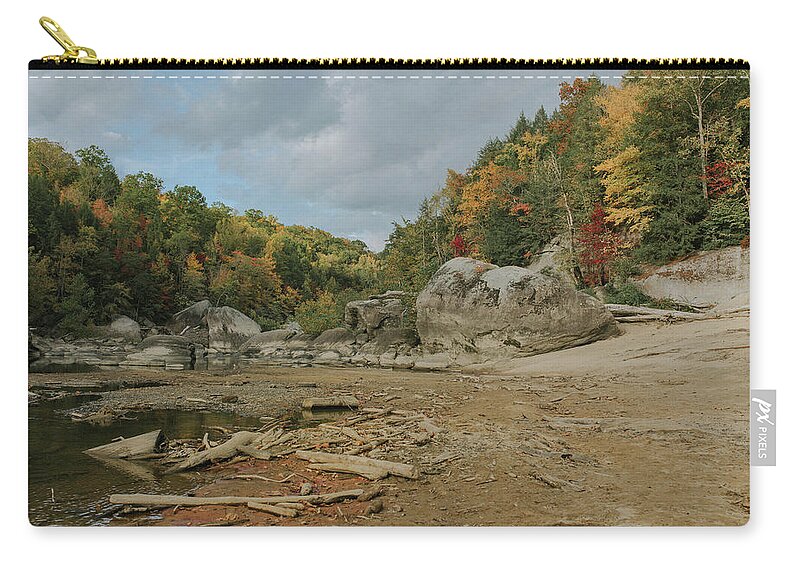 Cumberland Falls Zip Pouch featuring the photograph Downstream from Cumberland Falls by Amber Flowers