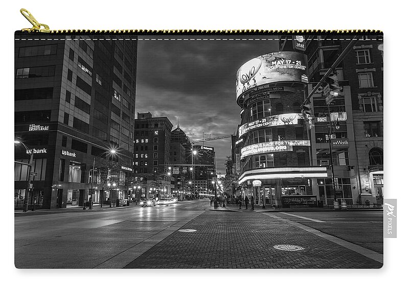 Black And White Zip Pouch featuring the photograph Downtown Cloumbus Ohio Black and White by John McGraw