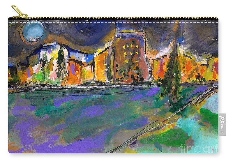 Downtown Zip Pouch featuring the painting Downtown from Across the River by Zsanan Studio