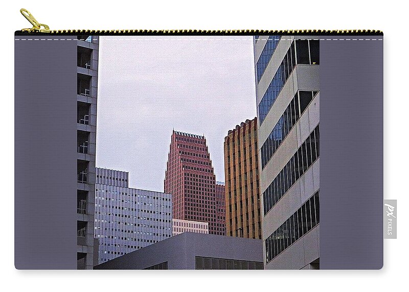 Houston Zip Pouch featuring the photograph #downtown #houston On A Gloomy Cold by Austin Tuxedo Cat
