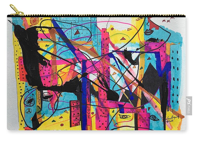 Hagood Zip Pouch featuring the painting Downtown --Where All The Lights Are Bright by Lew Hagood
