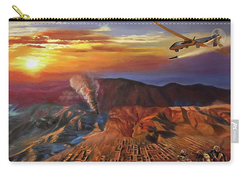 Usaf Art Zip Pouch featuring the painting Dragon Dawn MQ1 Predator by Todd Krasovetz