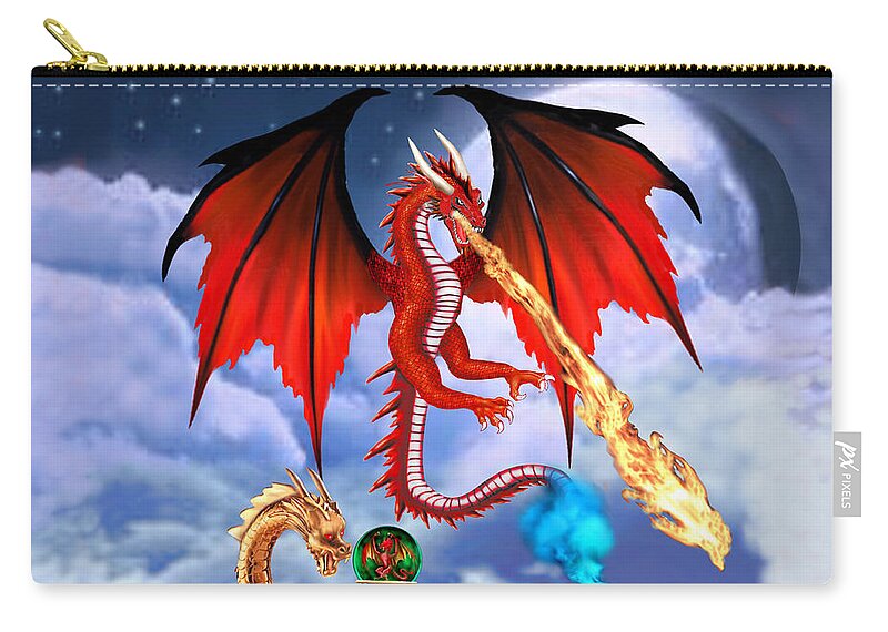Flying Red Dragon Zip Pouch featuring the digital art Dragon Genie by Glenn Holbrook
