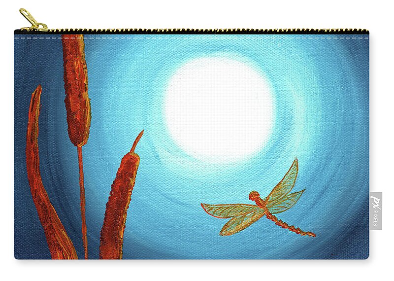Zen Zip Pouch featuring the painting Dragonfly in Teal Moonlight by Laura Iverson