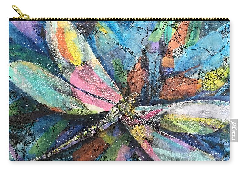 Multicolor Carry-all Pouch featuring the painting Dragonfly Voyager by Midge Pippel