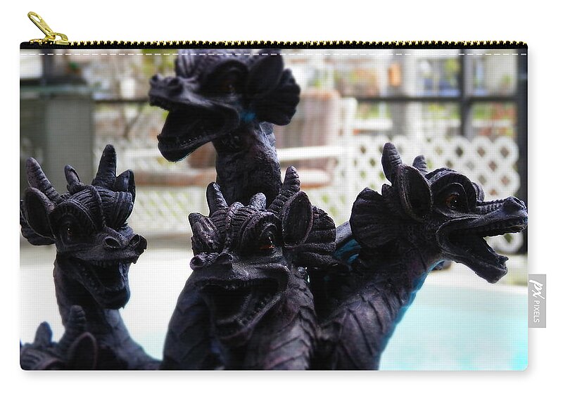#florida #dragon #family Blue #pool Zip Pouch featuring the photograph Dragons Pooolside by Belinda Lee