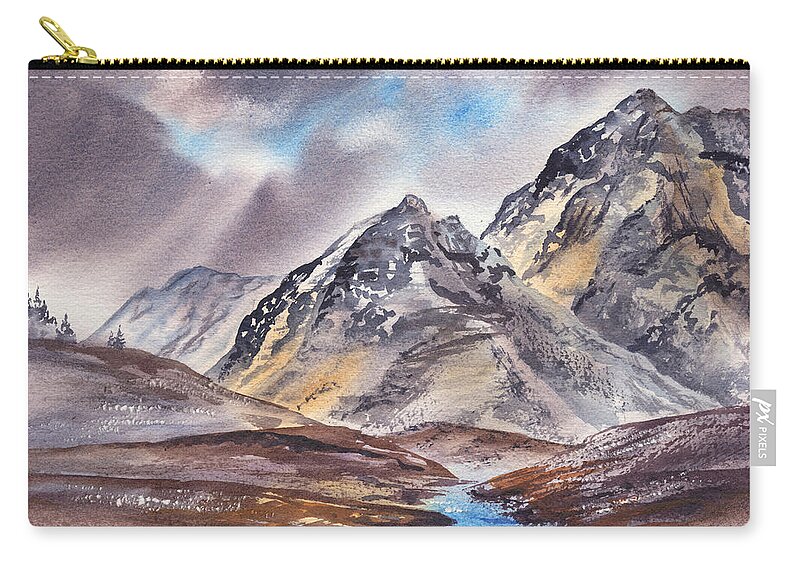 Mountains River Carry-all Pouch featuring the painting Dramatic Landscape With Mountains by Irina Sztukowski