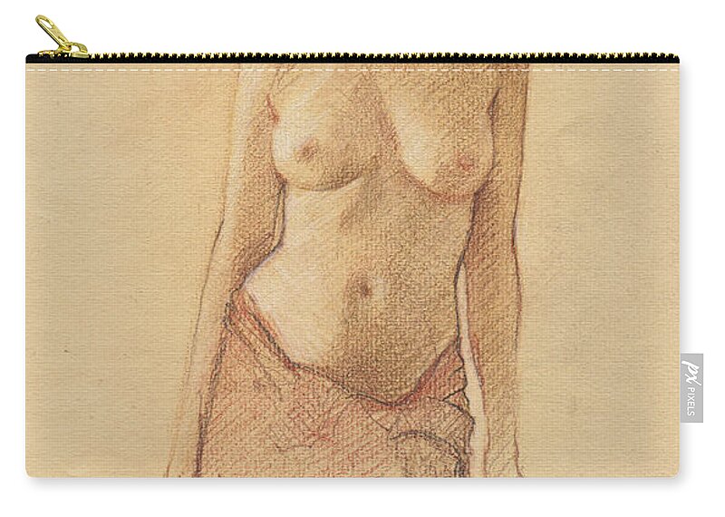 Breasts Carry-all Pouch featuring the drawing Draped Figure by David Ladmore