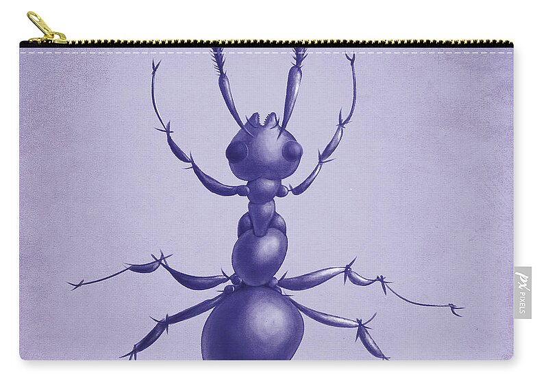 Ant Zip Pouch featuring the digital art Drawn Purple Ant by Boriana Giormova