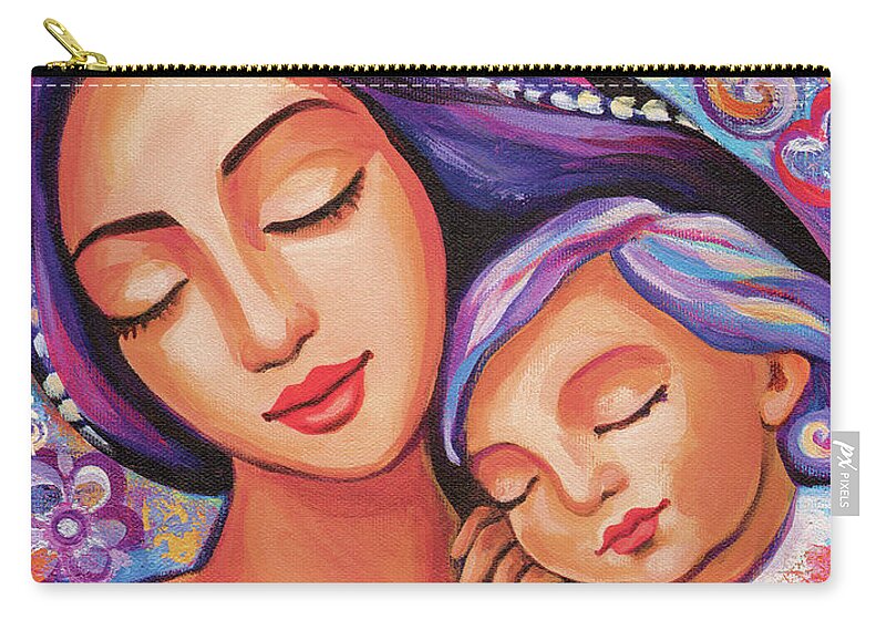 Mother And Child Zip Pouch featuring the painting Dreaming Together by Eva Campbell
