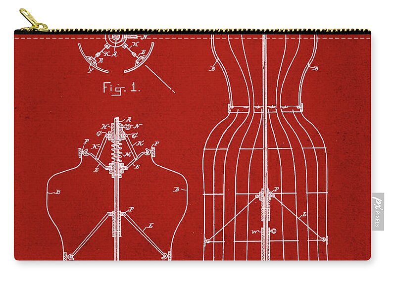 Tailor Zip Pouch featuring the digital art Dress Form Patent 1891 Red by Bill Cannon