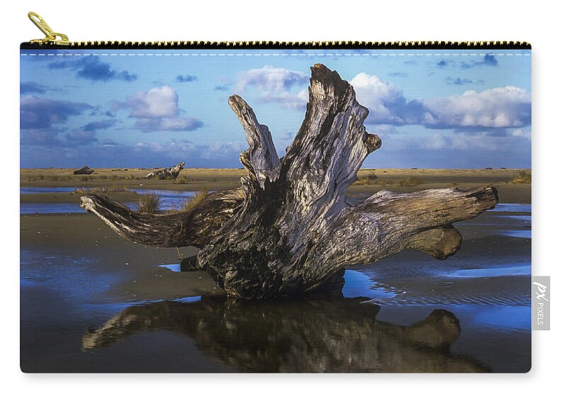 Beaches Zip Pouch featuring the photograph Driftwood and Reflection by Robert Potts