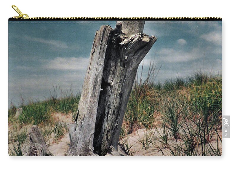 Religious Zip Pouch featuring the photograph Driftwood Cross at the Beach by Nancy Griswold