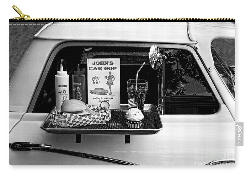 Car Zip Pouch featuring the photograph Drive-in Black and White by Doc Braham