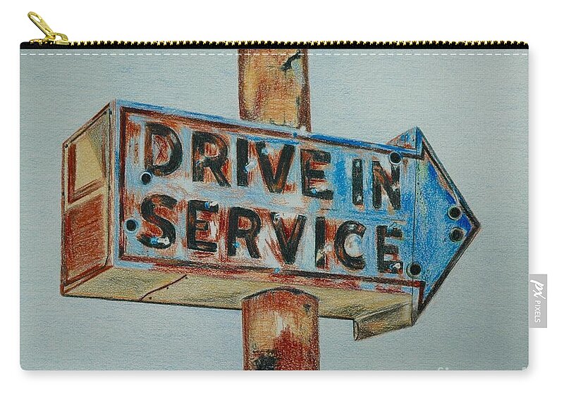 Sign Zip Pouch featuring the drawing Drive In Service by Glenda Zuckerman