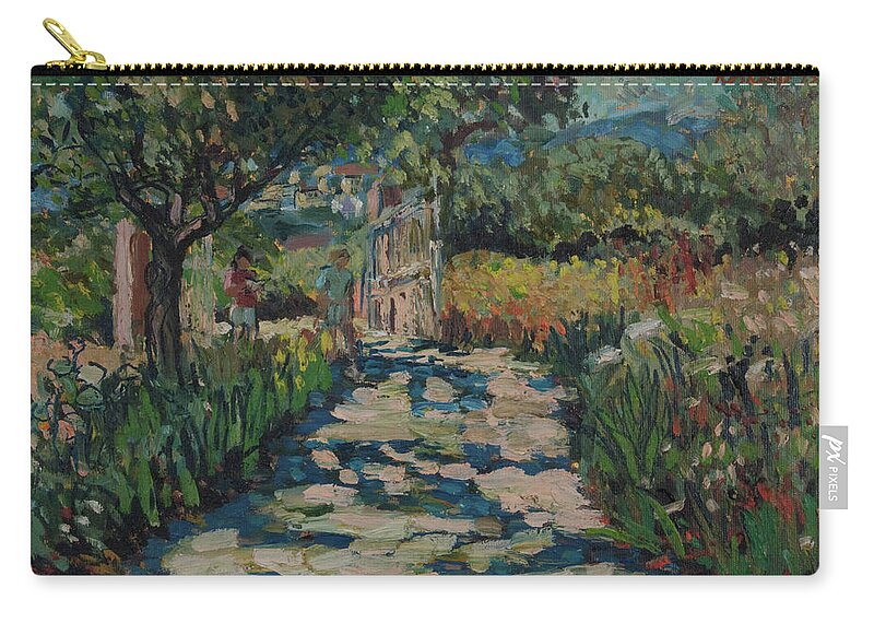 Painting Zip Pouch featuring the painting Driveway to Neil Youngs villa on Skopelos by Peregrine Roskilly