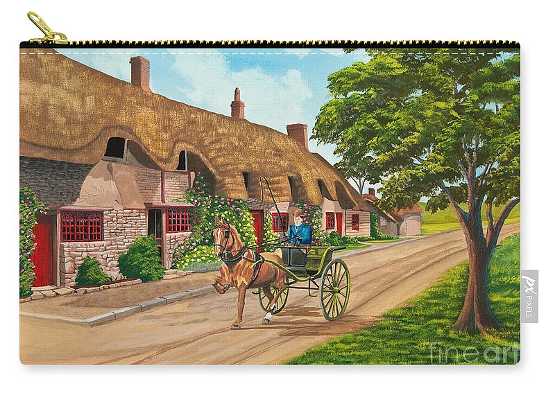 English Painting Zip Pouch featuring the painting Driving a Jaunting Cart by Charlotte Blanchard
