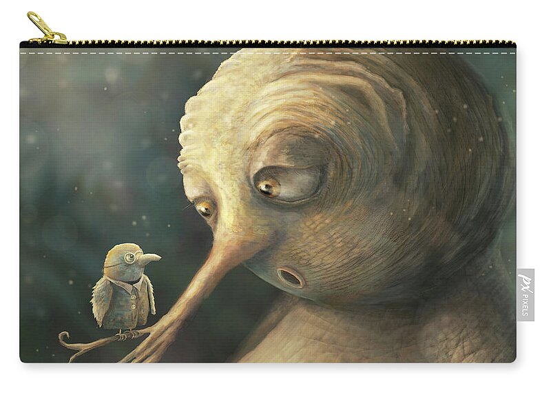 Creature Zip Pouch featuring the digital art Dropping by by Catherine Swenson