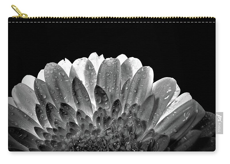 Black And White Zip Pouch featuring the photograph Drops on the flower by Lilia S