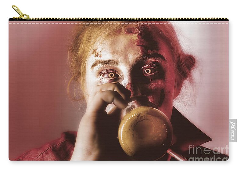 Zombie Zip Pouch featuring the photograph Drunk ghoul sculling beer at Halloween party by Jorgo Photography