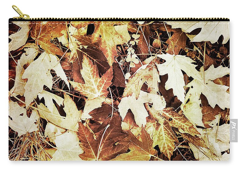 Autumn Zip Pouch featuring the photograph Dry brown leaves by GoodMood Art