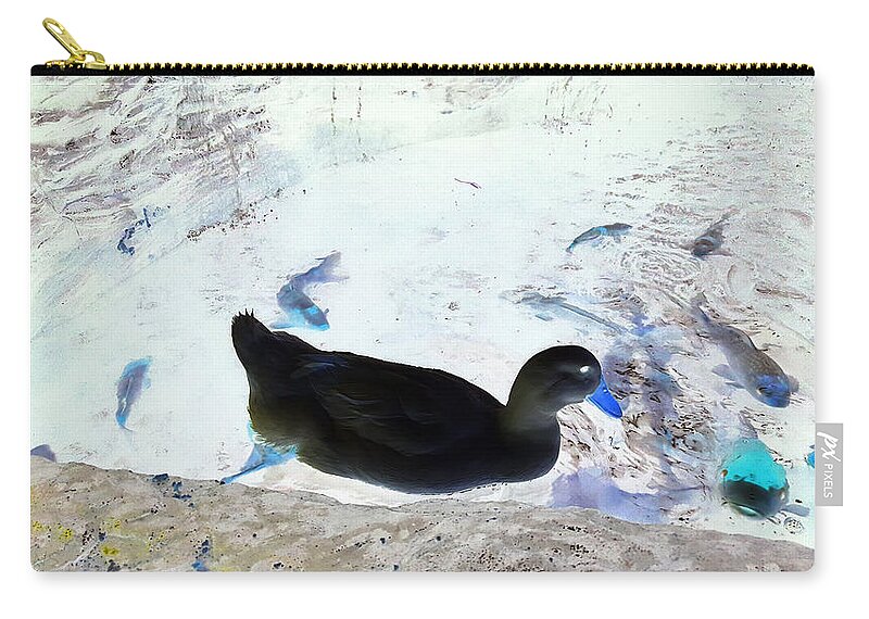 Duck Zip Pouch featuring the photograph Duck Koi Inverted by Rob Hans