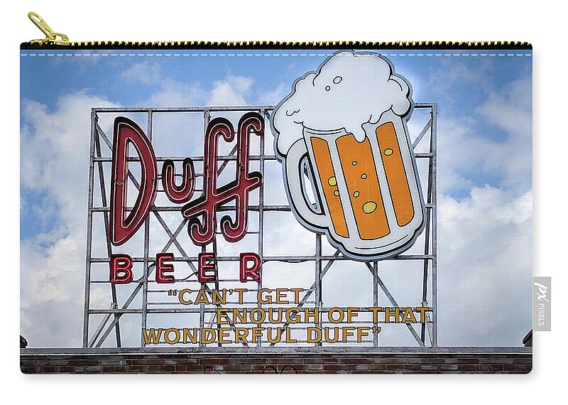 Duff Beer Sign Zip Pouch featuring the photograph Duff Beer Sign by Wade Brooks