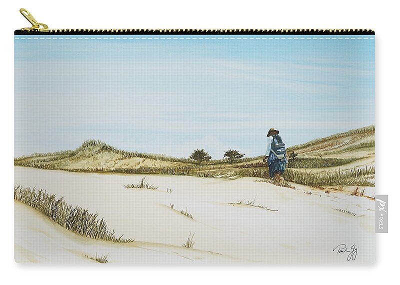 Dunes Zip Pouch featuring the painting Dune Walker Province Lands by Paul Gaj