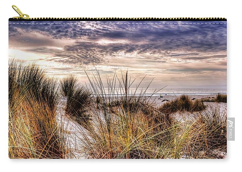 Sand Dunes Oxnard California Grass Clouds Zip Pouch featuring the photograph Dunes one by Wendell Ward