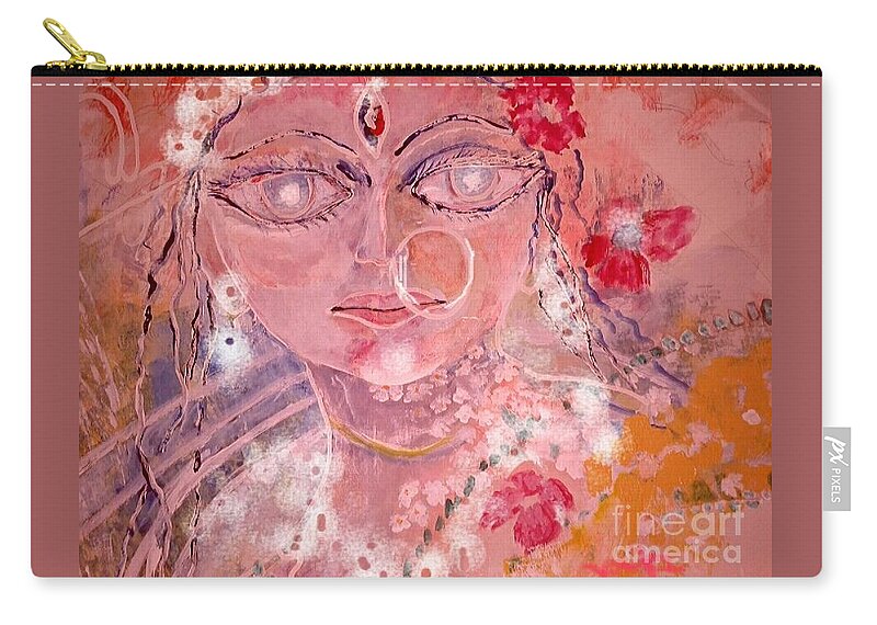 Goddess Zip Pouch featuring the painting Durga by Subrata Bose