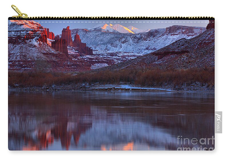 Fisher Towers Zip Pouch featuring the photograph Dusk At Fisher Towers by Adam Jewell