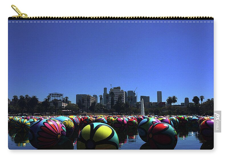 Los Angeles Zip Pouch featuring the photograph Dusk Finds the Spheres of MacArthur Park by Lorraine Devon Wilke