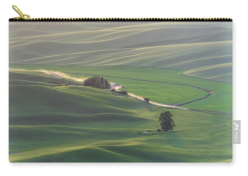 Palouse Zip Pouch featuring the photograph Dust Trail on the Palouse by Daniel Ryan