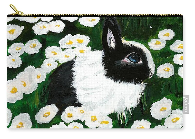 Dutch Bunny Zip Pouch featuring the painting Dutch Bunny with Daisies by Monica Resinger