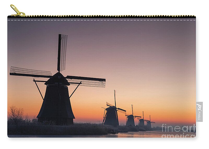 Windmill Zip Pouch featuring the photograph Dutch Dawn by David Lichtneker