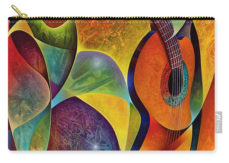 Guitars Zip Pouch featuring the painting Dynamic Guitars 3 by Ricardo Chavez-Mendez