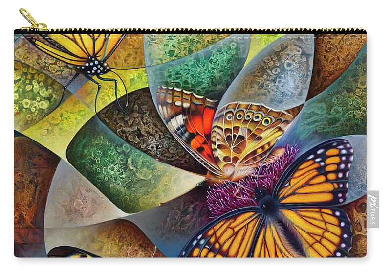 Butterflies Zip Pouch featuring the painting Dynamic Papalotl Series 2 - Diptych by Ricardo Chavez-Mendez