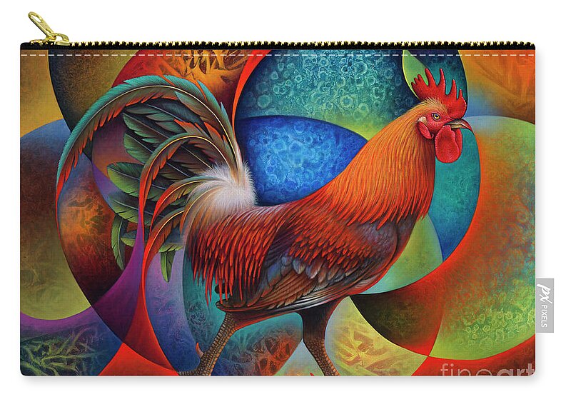Rooster Zip Pouch featuring the painting Dynamic Rooster - 3D by Ricardo Chavez-Mendez
