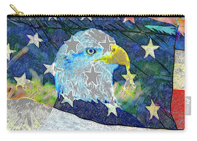 American Eagle Zip Pouch featuring the digital art Eagle Americana by David Lee Thompson