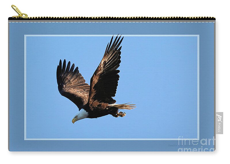 Bald Eagle Zip Pouch featuring the photograph Eagle Encounter, Framed by Sandra Huston