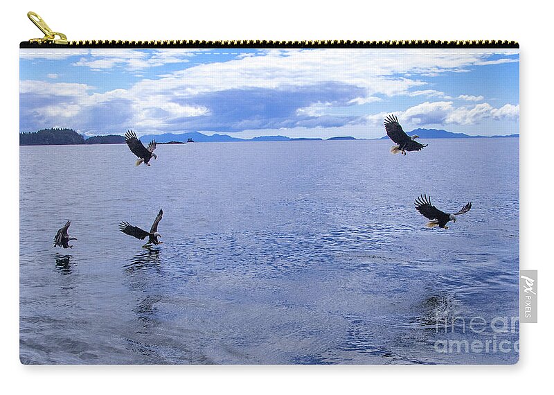 Eagle Zip Pouch featuring the photograph Eagle Frenzy II by Louise Magno