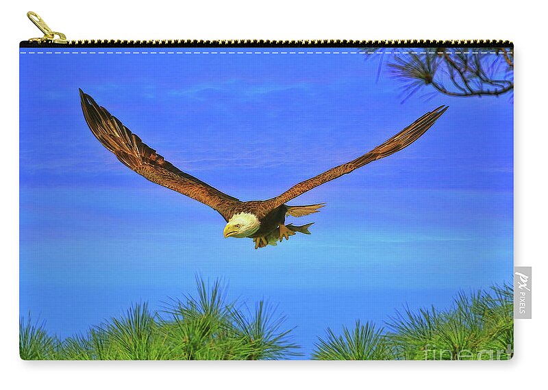 Eagle Zip Pouch featuring the photograph Eagle Series Through The Trees by Deborah Benoit