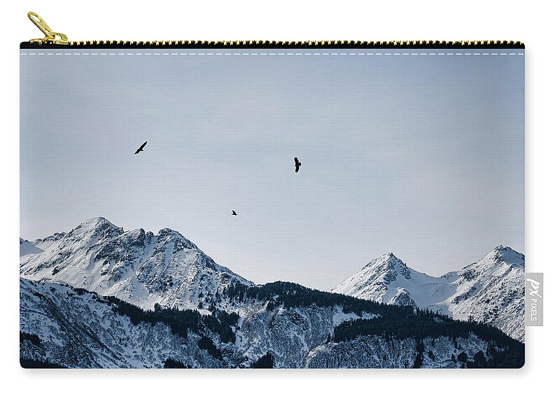 Alaska Zip Pouch featuring the photograph Eagles over mountains by Michele Cornelius